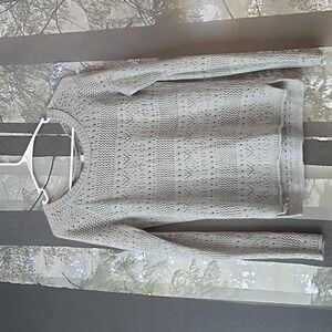 Gray Crew Neck Sweater with Intricate Pattern